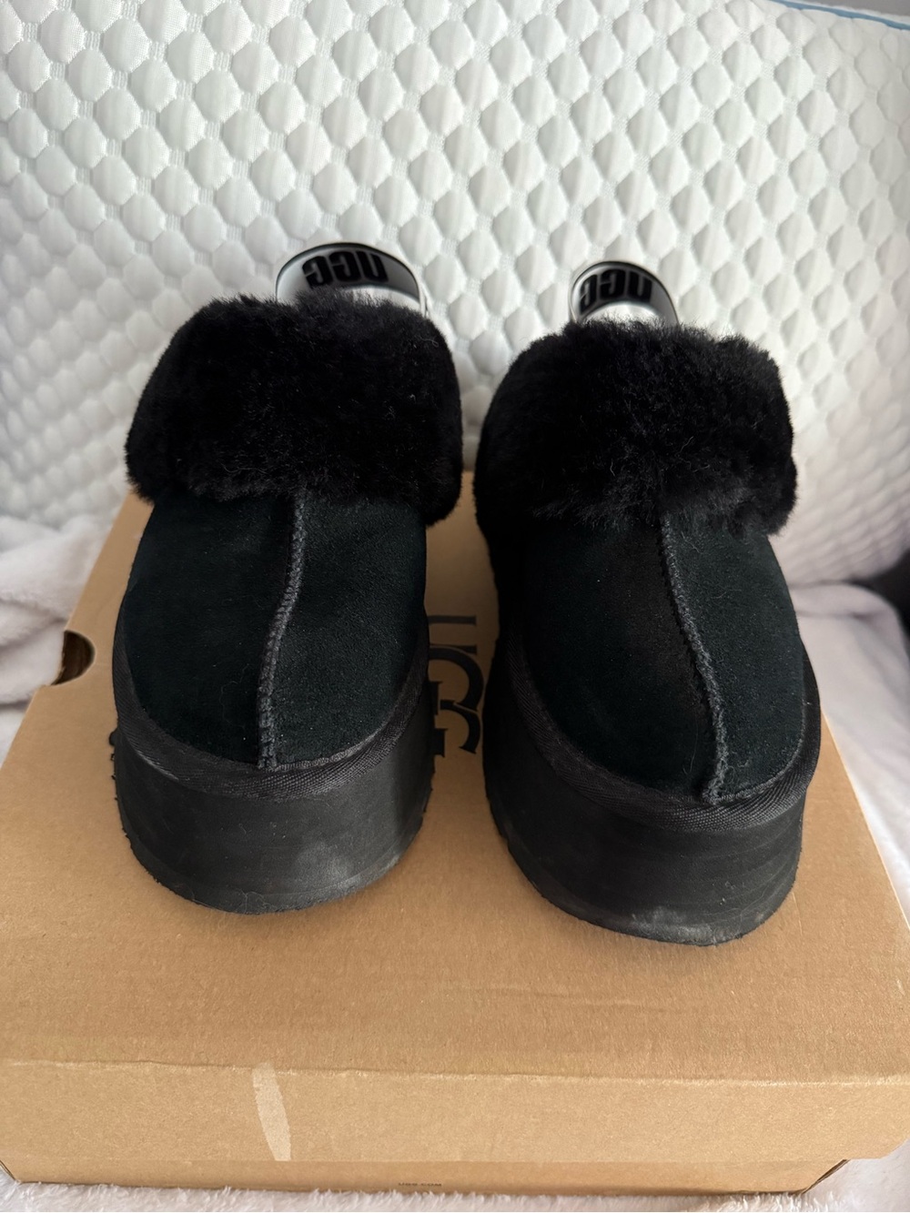 UGG Black Suede Fur-Trim Platform slippers
